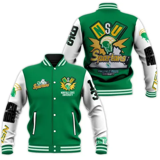 Discover Letterman Green Norfolk State University Classic Rib Green Baseball Jacket