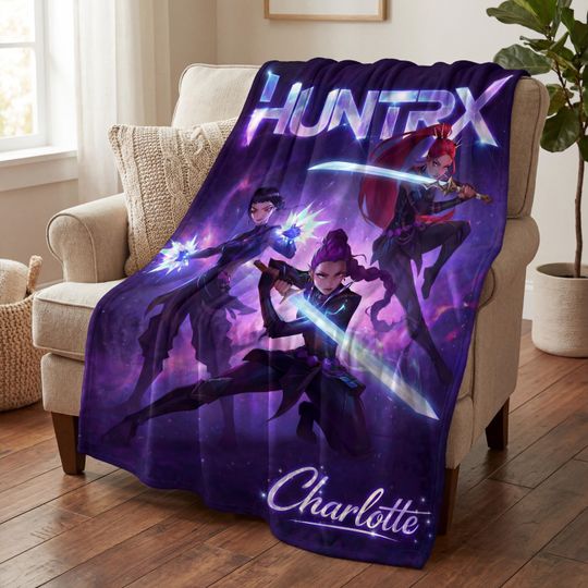 Discover Custom Name Hunrtix Blanket, Personalized Kpop Demon Hunters , Flannel Kids Anime Inspired Bedding, Gift for K-Pop Lovers