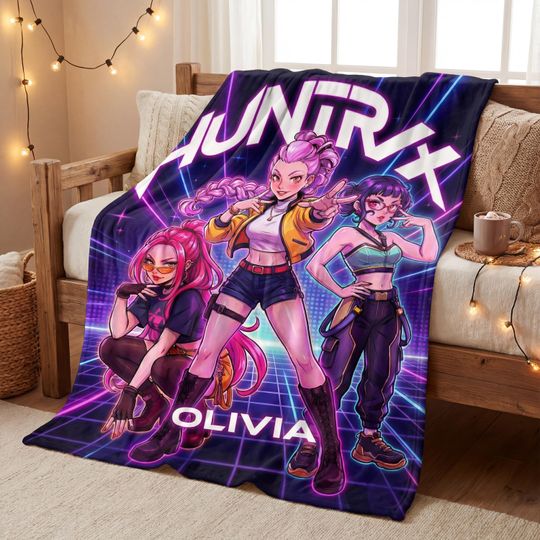 Discover Personalized Huntrix  Blanket, Custom Kpop Demon Hunter Name, Rumi Mira Zoey Anime Decor, Fan Gift, K-Pop Merch