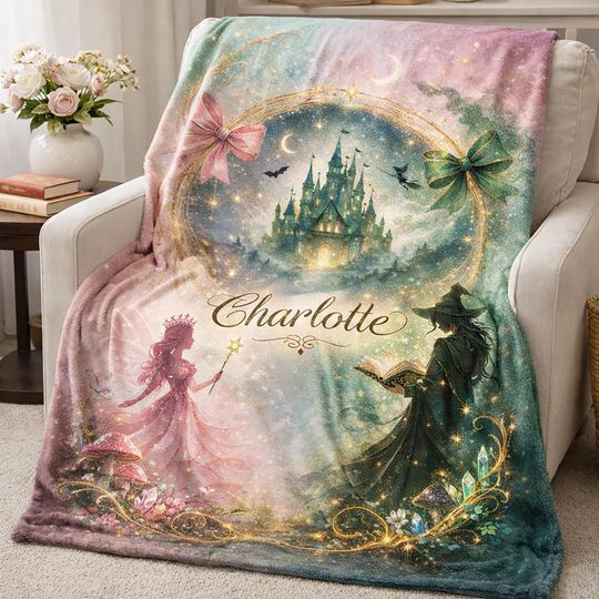 Discover Personalized Wicked Blanket, Custom Pink and Green Witches , Good Witch Bad Witch Princess Decor, Gifts for Wicked Lover
