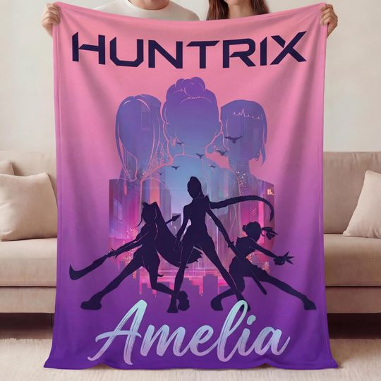 Discover Personalized Kpop Anime Girl Blanket, Custom Name Huntrix Idol , Magical Girl Flannel Blanket, Kawaii K-pop Fan Gift for Teen Girls