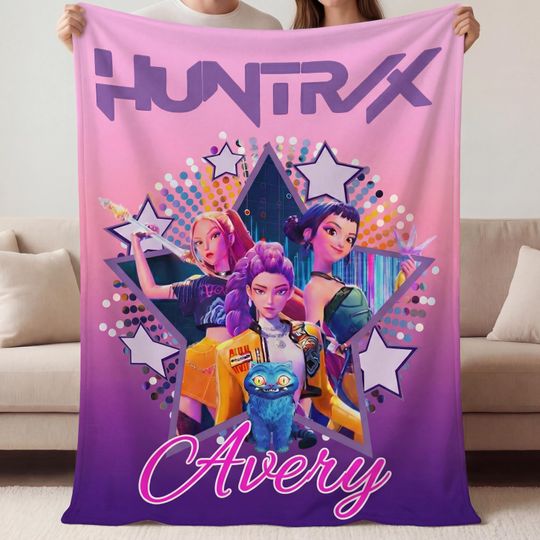 Discover Custom Kpop Demon Hunter Blanket, Personalized Huntrix Name Blanket for Girls, Soft Flannel K-pop Birthday Gift