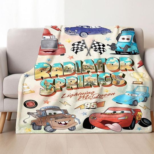 Disneyland Cars Fleece Blanket, Blanket Radiator Springs Cars Movie, Lightning Mcqueen Sally Tow Mater Cars, Cars Characters Blanket Gifts