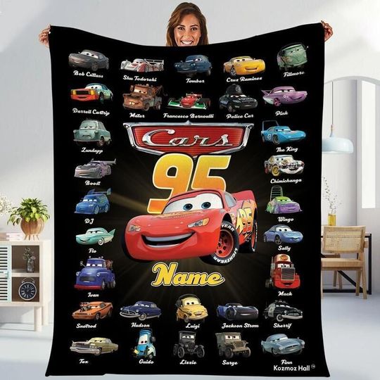 Personalized Disneyland Cars Movies Blanket, Custom Name Disneyland Cars Blanket, Lightning Mcqueen Sally Tow Mater Blanket, Birthday Gift