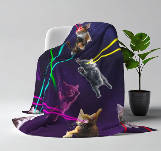 Discover Cosmic Kitten Fleece Throw Blanket: Galaxy Cat Lover Gift