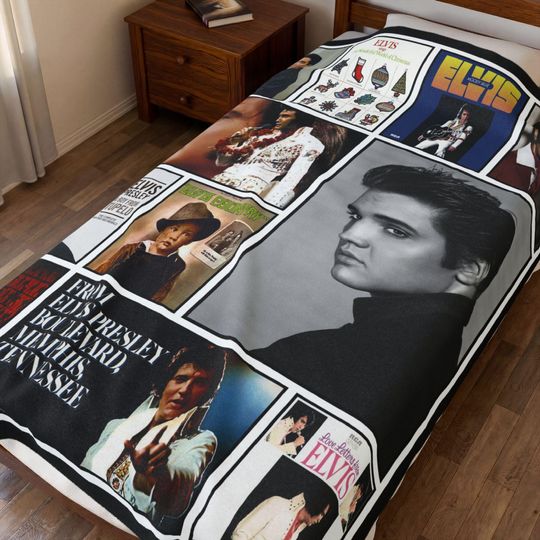 Discover Elvis Presley Collage Blanket, Retro Rock Roll Fleece Throw, King of Music Fan Decor