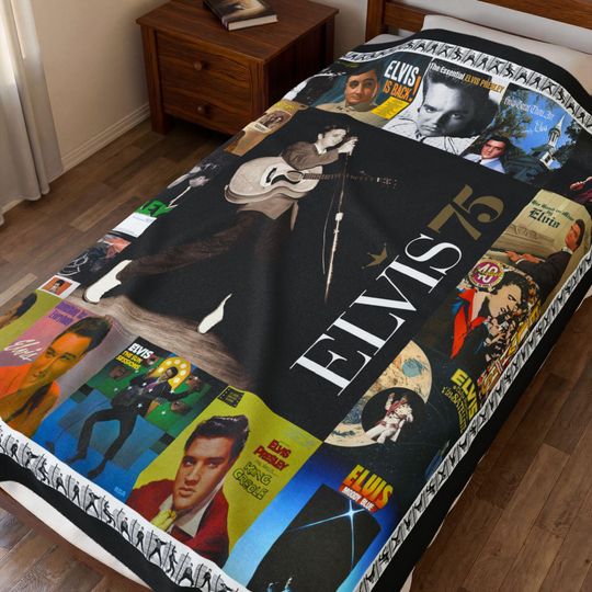 Discover Elvis Presley Collage Blanket, Retro Rock and Roll Throw, Fleece Home Decor
