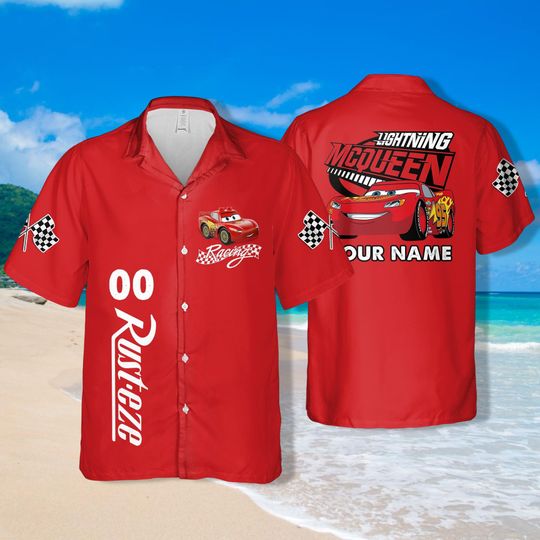 Discover Lightning Mcqueen Hawaiian Shirt, Personalized Lightning Mcqueen Shirt, Custom Name Shirt, Disney Car Aloha Hawaian, Summer Shirt