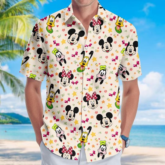 Discover Mickey And Friends Button Shirt, Disney Floral Hawaiian Shirt, Mickey Minnie Donald Daisy Goofy Pluto Shirt, Walt Disney World