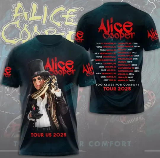 Discover Alice Cooper Too Close For Comfort Tour 2025 3D T-Shirt