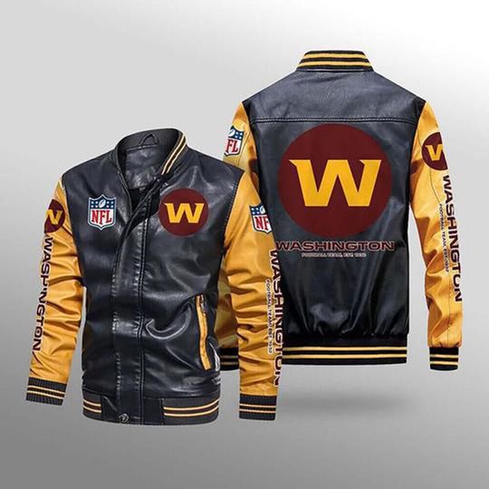 football Washington Commanders Black Yellow Leather Varsity Jacket