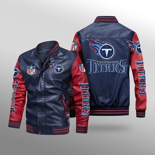 Discover football Tennessee Titans Navy Red Leather Varsity Jacket