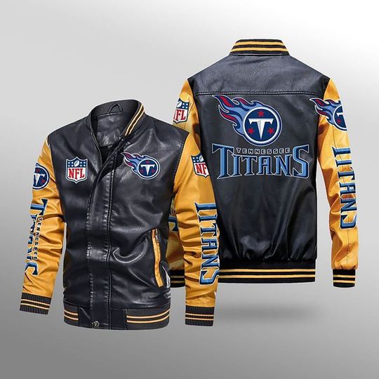 football Tennessee Titans Black Yellow Leather Varsity Jacket
