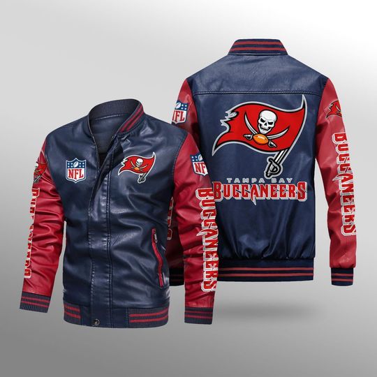 Discover football Tampa Bay Buccaneers Navy Red Leather Varsity Jacket