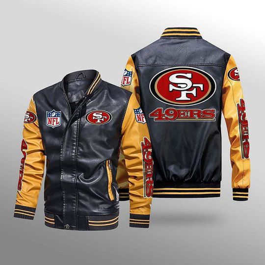 Discover football San Francisco 49ers Black Yellow Leather Varsity Jacket
