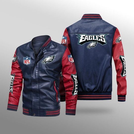 Discover football Philadelphia Eagles Navy Red Leather Varsity Jacket