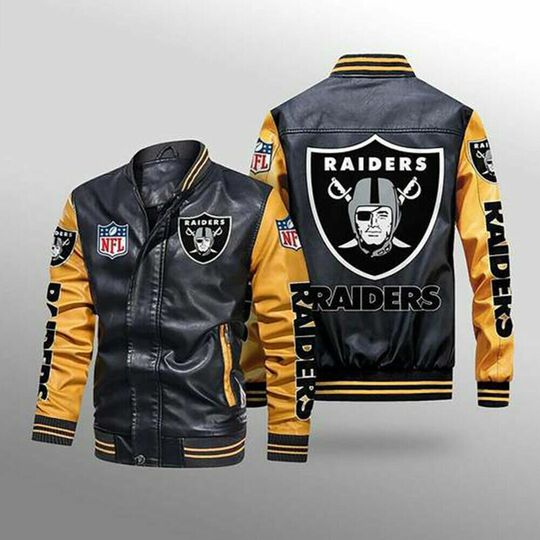 Discover football Las Vegas Raiders Black Yellow Leather Varsity Jacket