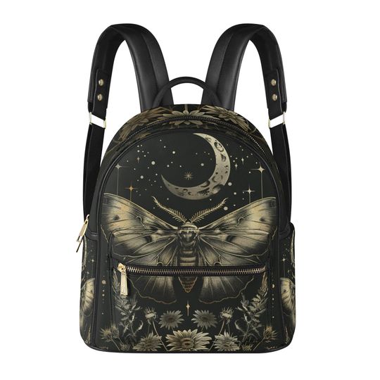 Discover Goth Moth Moon PU Leather Mini Backpack