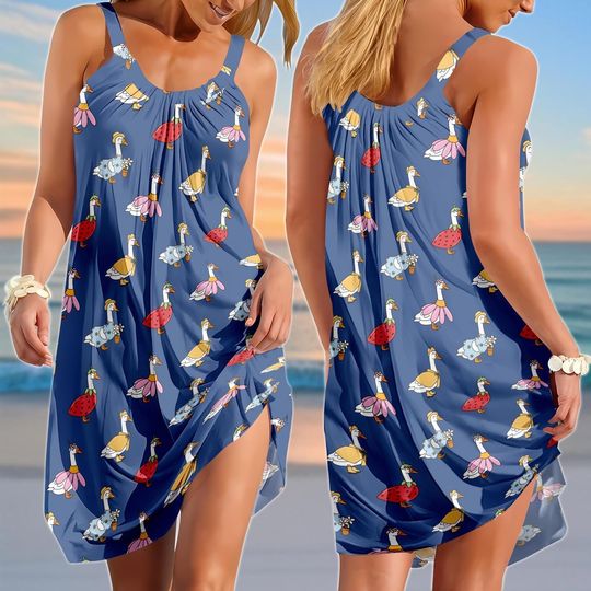 Discover Funny Gooses Sling Summer Dress, Silly Goose Women Dress, Cute Animals Casual Dress, Summer Clothing, Sleeveless Dress For Her/Mom