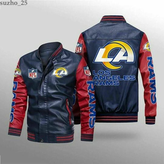 Discover football Los Angeles Rams Navy Red Leather Varsity Jacket