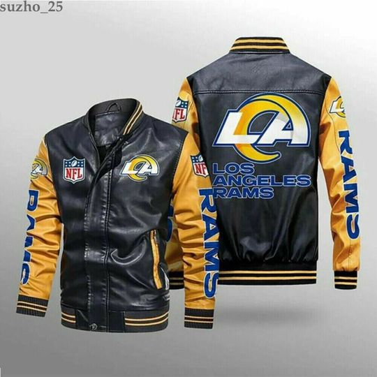 Discover football Los Angeles Rams Black Yellow Leather Varsity Jacket