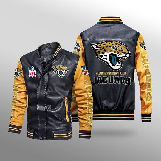 Discover football Jacksonville Jaguars Black Yellow Leather Varsity Jacket