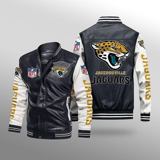 football Jacksonville Jaguars Black White Leather Varsity Jacket