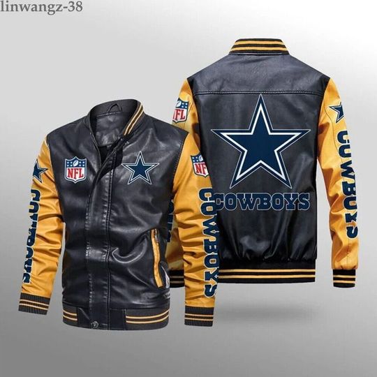 Discover football Dallas Cowboys Black Yellow Leather Varsity Jacket