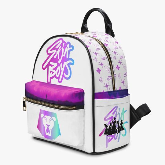White KPOP Anime Mini Backpack  Neon Graffiti PU Leather School Bag