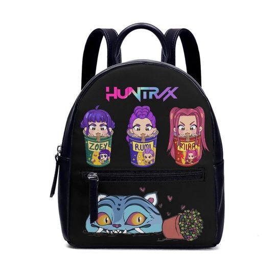 Kpop Inspired Anime Mini Backpack  Chibi Girl Group Bag, Black Kawaii Purse