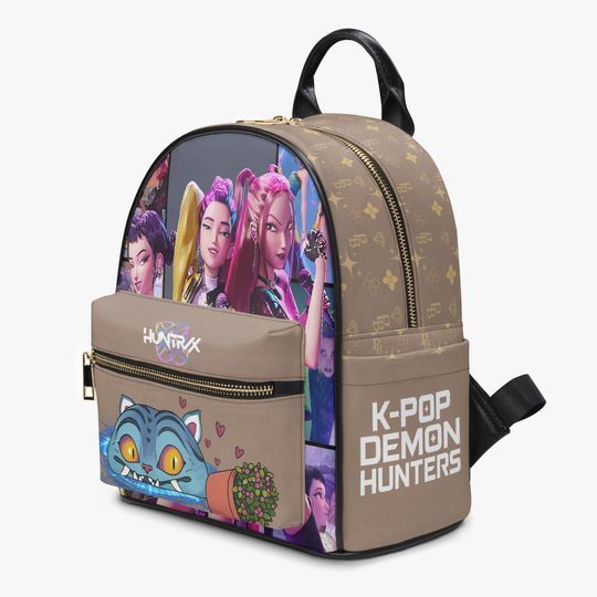 Kpop Anime Mini Backpack  Girl Group Fantasy PU Leather School Bag  Tan Purse