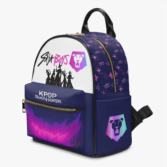 Dark Anime Mini Backpack  Neon Purple Fantasy PU Leather School Bag