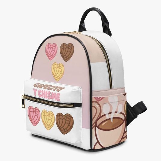 Heart Mini Backpack  Caf Latte Concha Design, Pink PU Leather School Bag