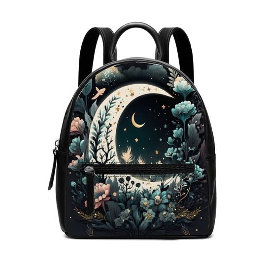 Moon Garden PU Leather Backpack: Witchy Floral Bag
