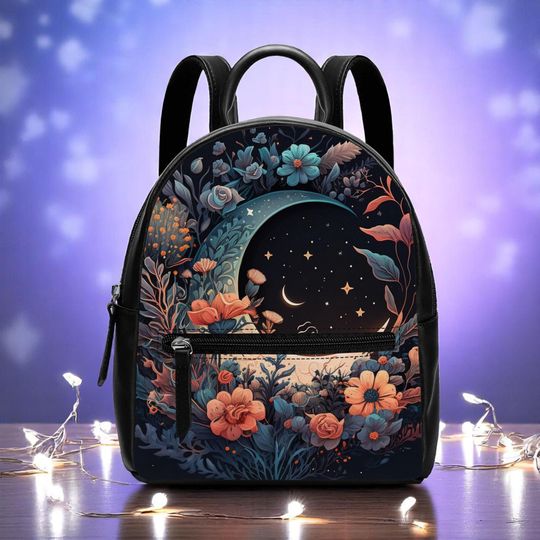 Moon Garden Backpack: Floral PU Leather Small Purse