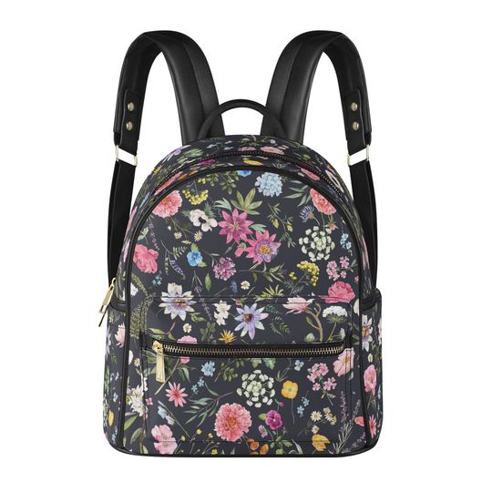 Discover Wildflower Garden Backpack Purse: Small PU Leather Womens Backpack