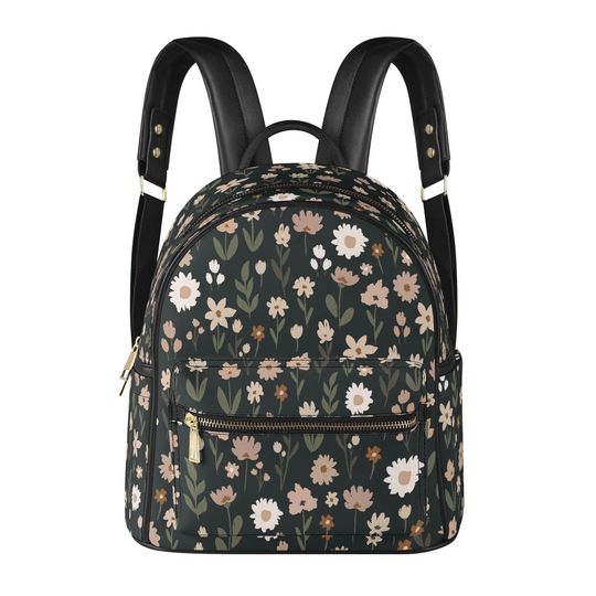 Vintage Wildflower Garden Backpack: Small PU Leather Purse