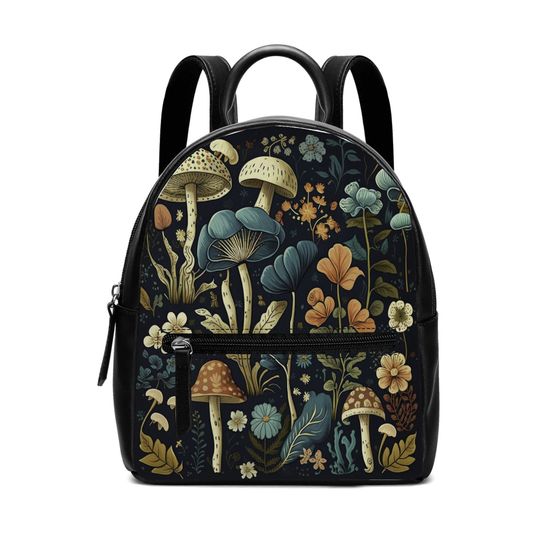 Mushroom Garden Backpack: PU Leather Small Backpack Purse
