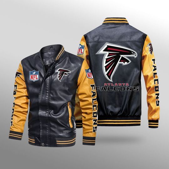 Discover football Atlanta Falcons Black Yellow Leather Varsity Jacket