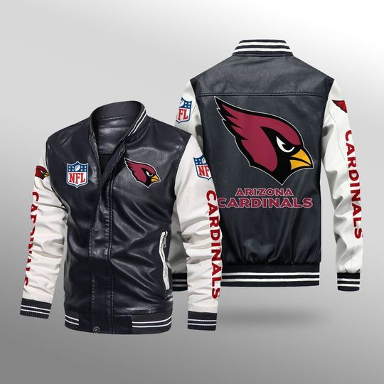 football Arizonna Cardinals Black White Leather Varsity Jacket