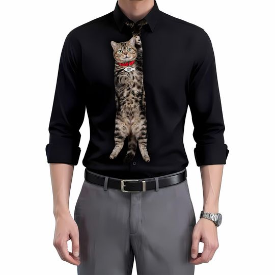 Custom Pet Photo Tie, Funny Cat Photo Necktie for Men, Personalized Cat Photo Gift for Dad, Unique Cat Lover Gift, Father Day Gift, Men Tie