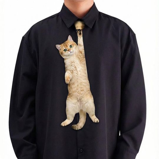 Custom Cat Ties, pet ornament, kitten mama gift,Funny Animal Neckties, Father Day Gift, Men Tie