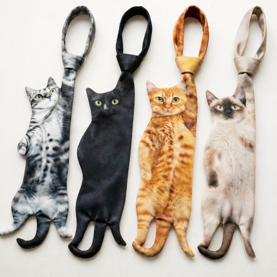 Cat Bow Ties, Fun and Unique Animal Necktie, Cute Pet Accessory, Gift for Cat Lovers, Funny Statement Tie, Father Day Gift, Men Tie