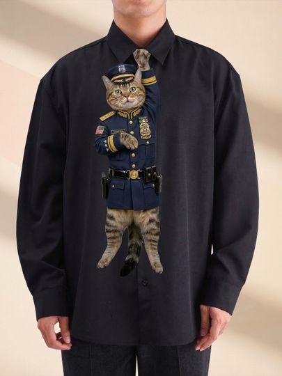 Custom Police Cat Tie for Dad, Personalized Funny Officer Cat Photo Necktie, Unique Law Enforcement Gift for Men, Hero Cat Dad Accessory