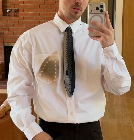 Discover Realistic Fish Print Skinny Tie, Novelty Ocean Lover Necktie Accessory, Father's Day Gift, Men Tie