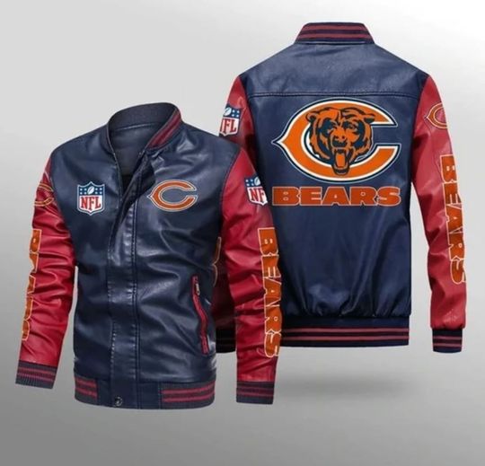 Discover football Chicago Bears Navy Red Leather Varsity Jacket