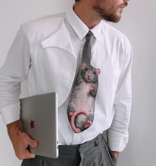 Mouse Necktie, Funny Realistic Print Skinny Tie, Office Humor Accessory, Father's Day Gift, Men Tie
