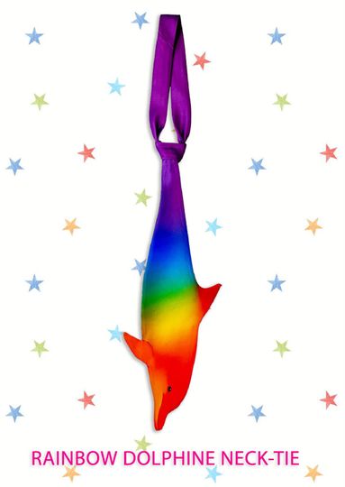 Discover Rainbow Dolphin Necktie, Whimsical Polyester Print Accessory, Novelty Animal Party Tie