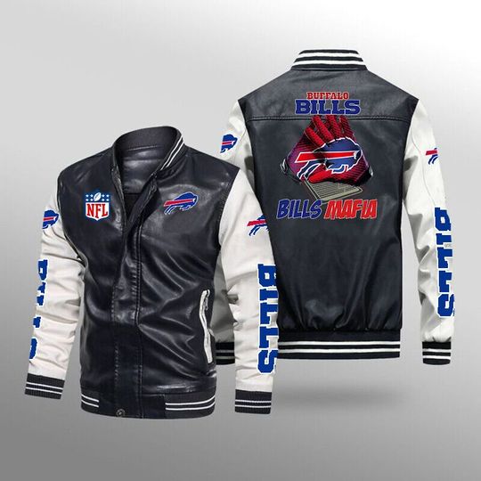 football Buffalo Bills Black White Leather Varsity Jacket