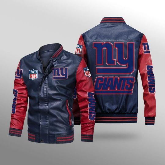 Discover football New York Giants Black Red Leather Varsity Jacket